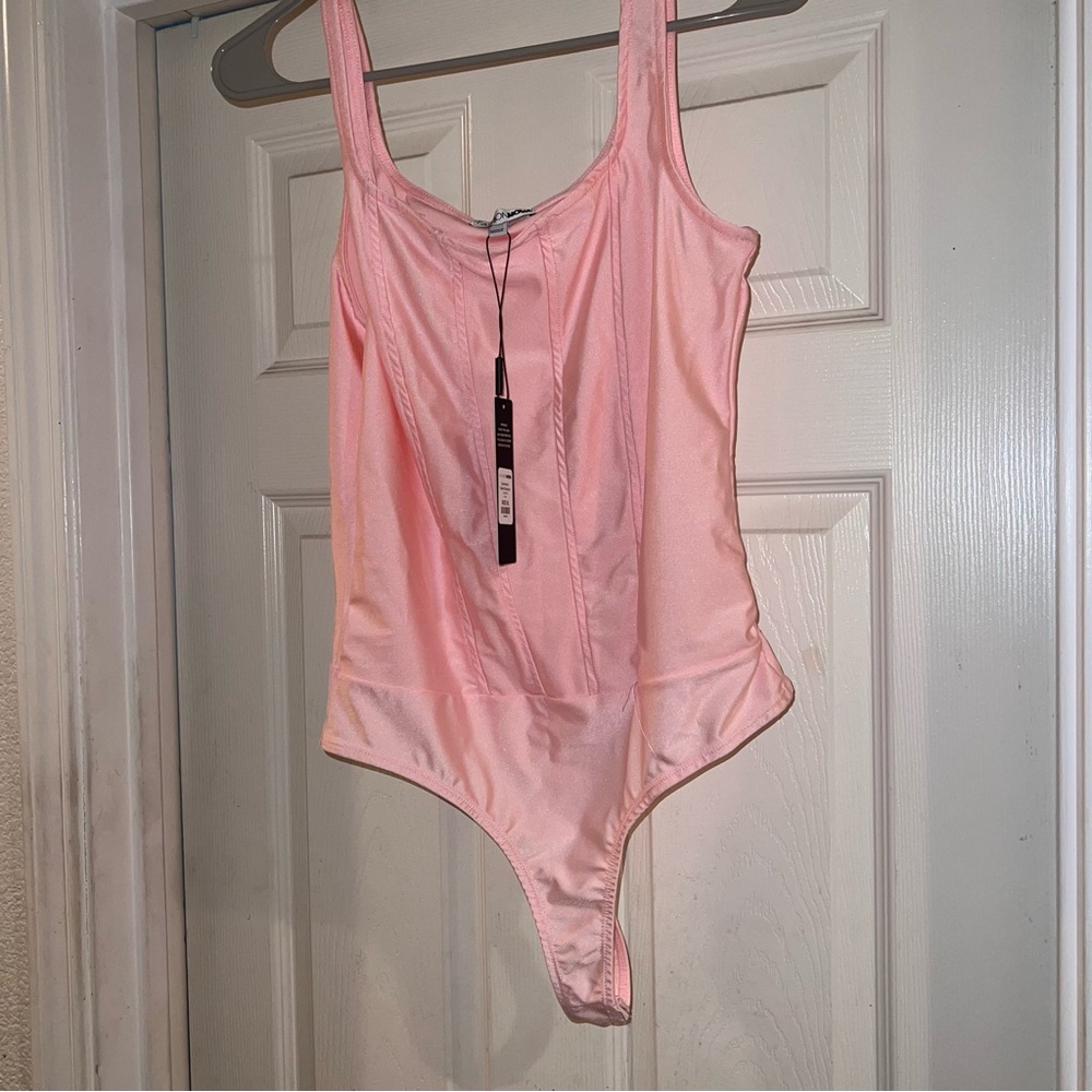 Pink Satin Corset Bodysuit - fashion nova